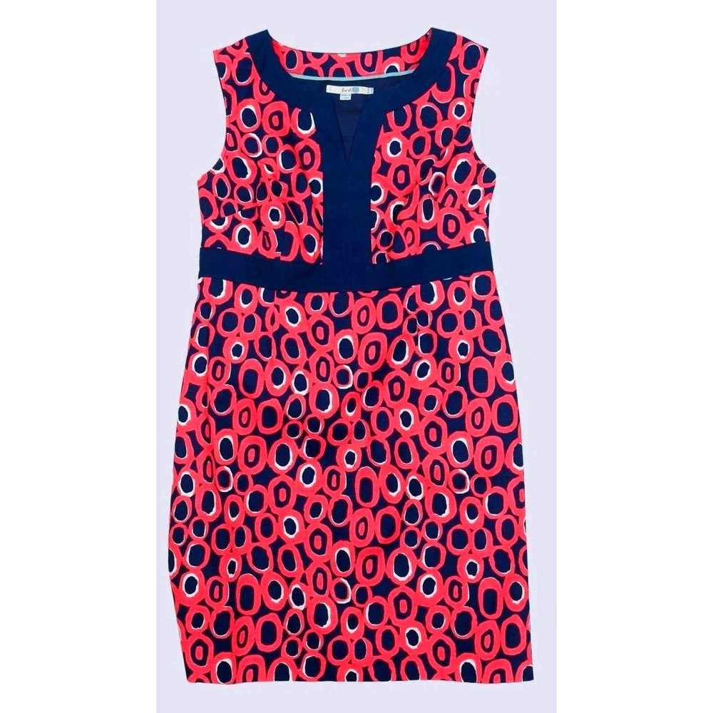 BODEN Women's Geo Print cotton dress Pink Navy Notch Neck Sleeveless Preppy 6